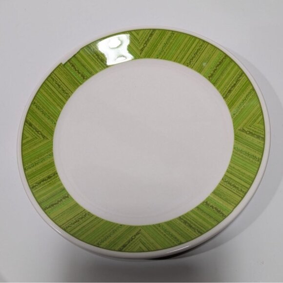 Syracuse China Syralite Plate With Green Geometric Rim - Picture 5 of 8